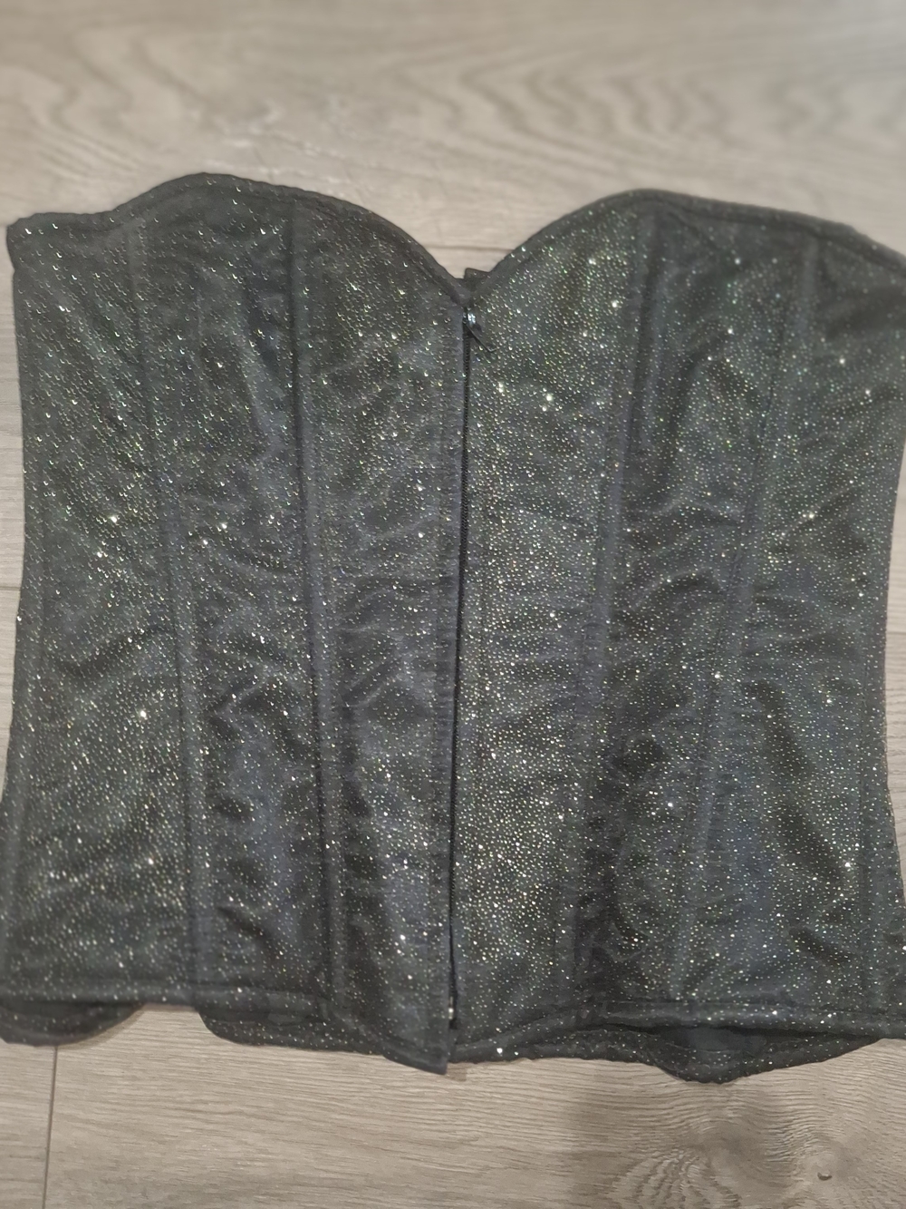 Daisy Corsets Black Glitter Overbust Corset Lace Up Back Front Zip Size XXL